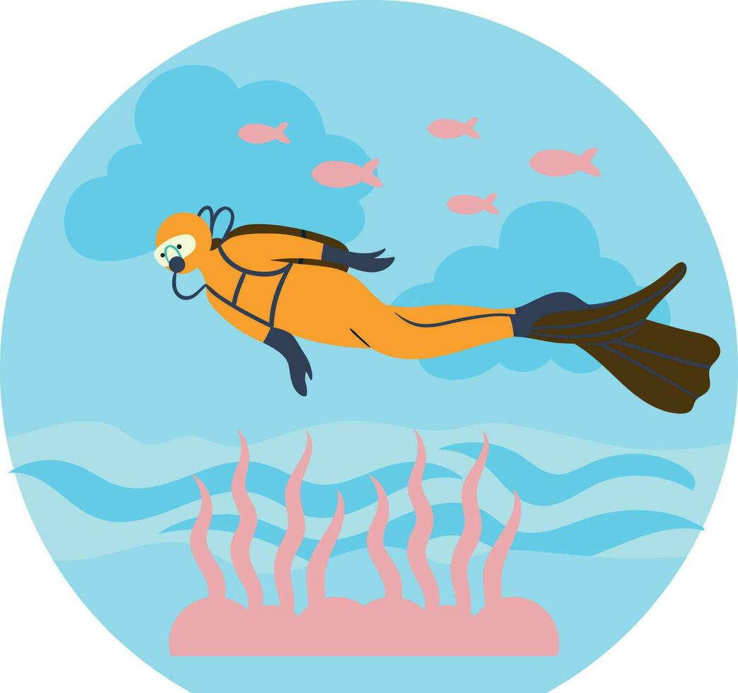 A diver is in the ocean. vector