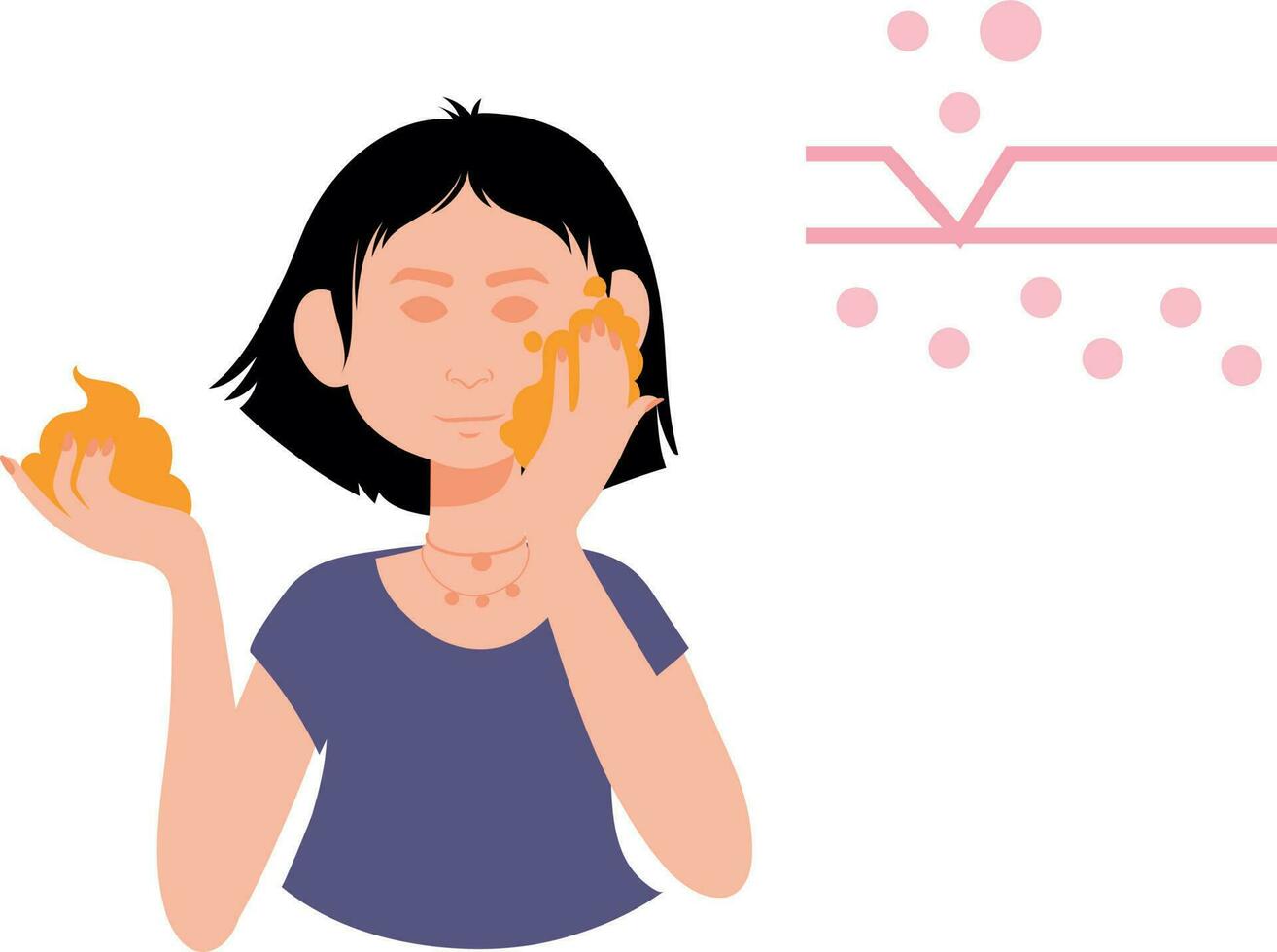 The girl is applying cream on her face. vector