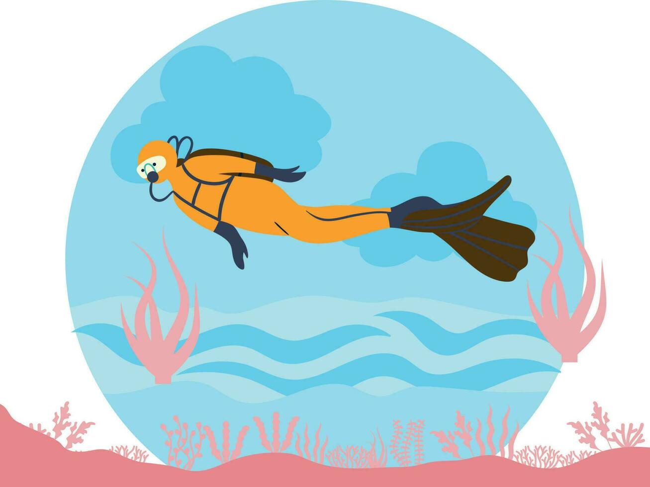 The diver is in the ocean. vector