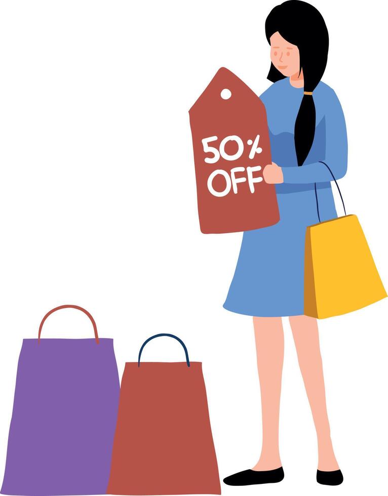 The girl is shopping at discount. vector