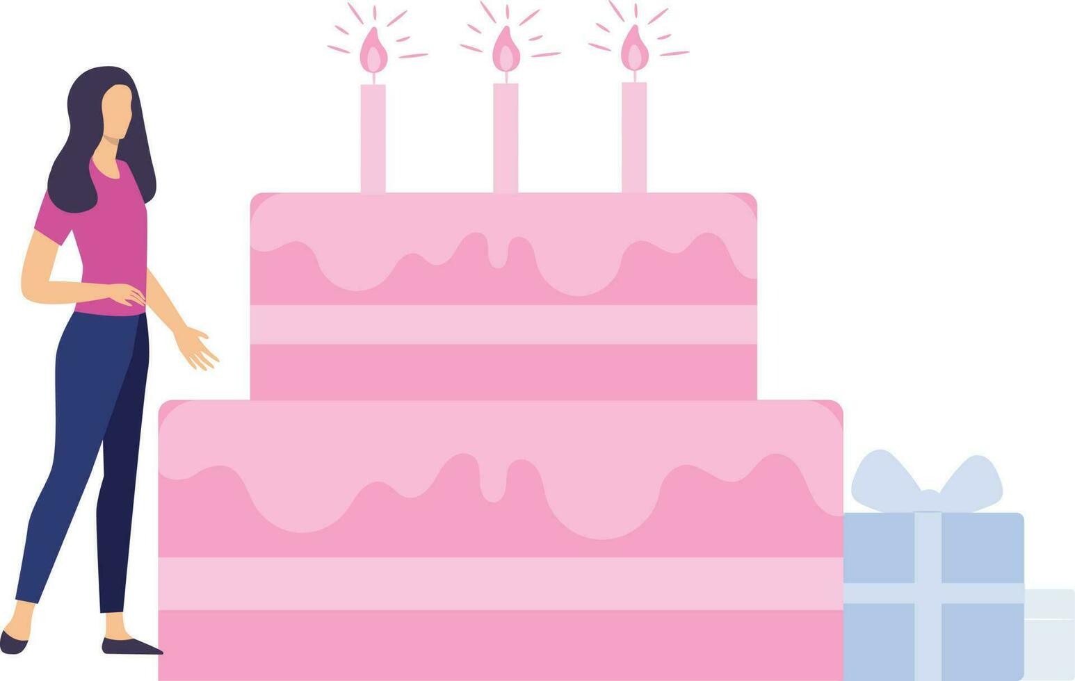 The girl is looking at the cake. vector