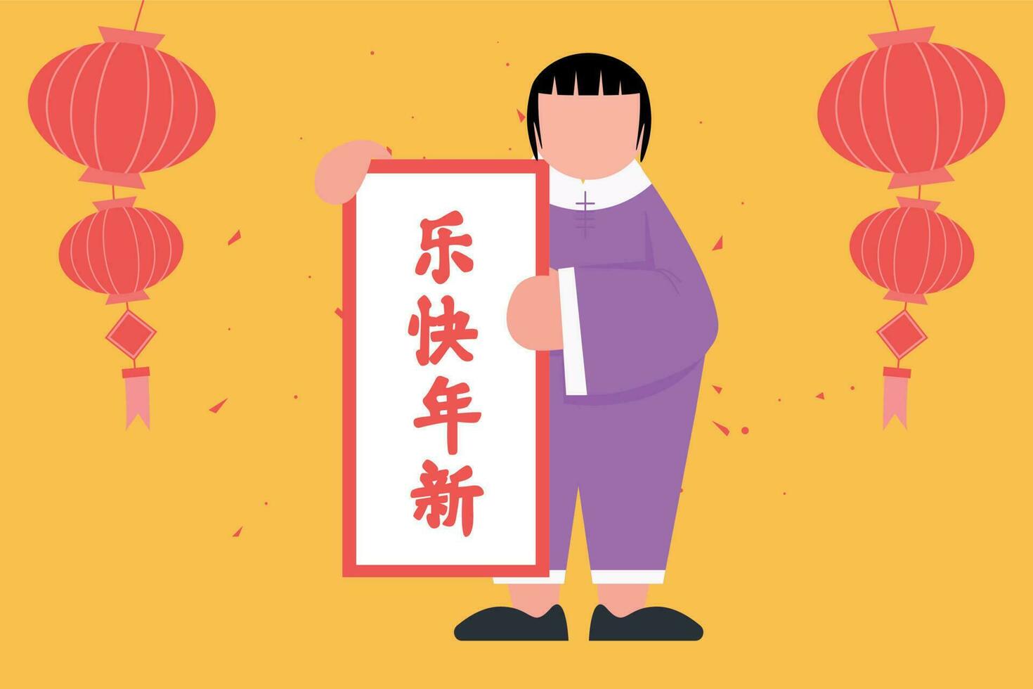 Chinese man showing banner. vector