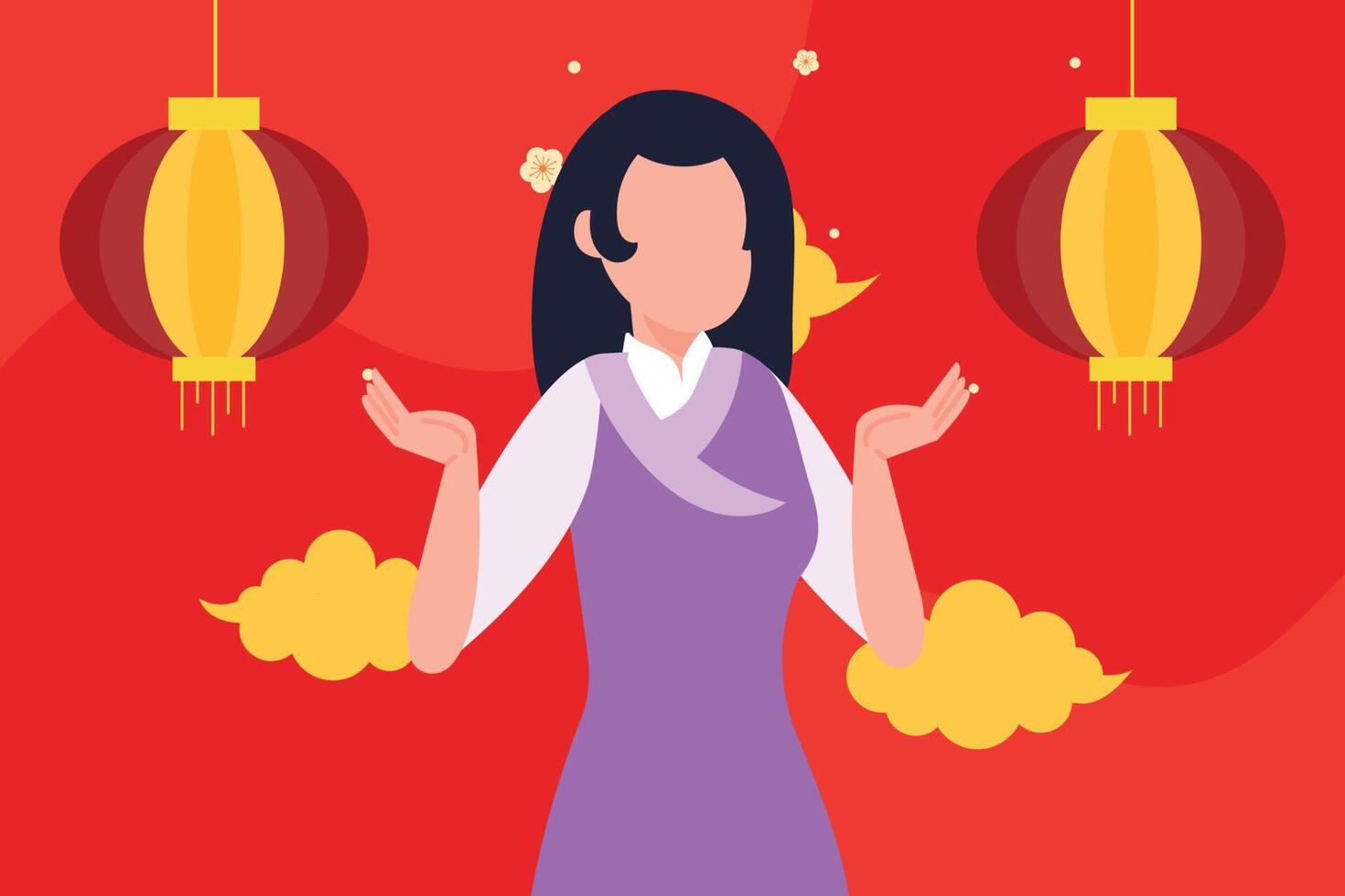 Chinese girl celebrating new year. vector