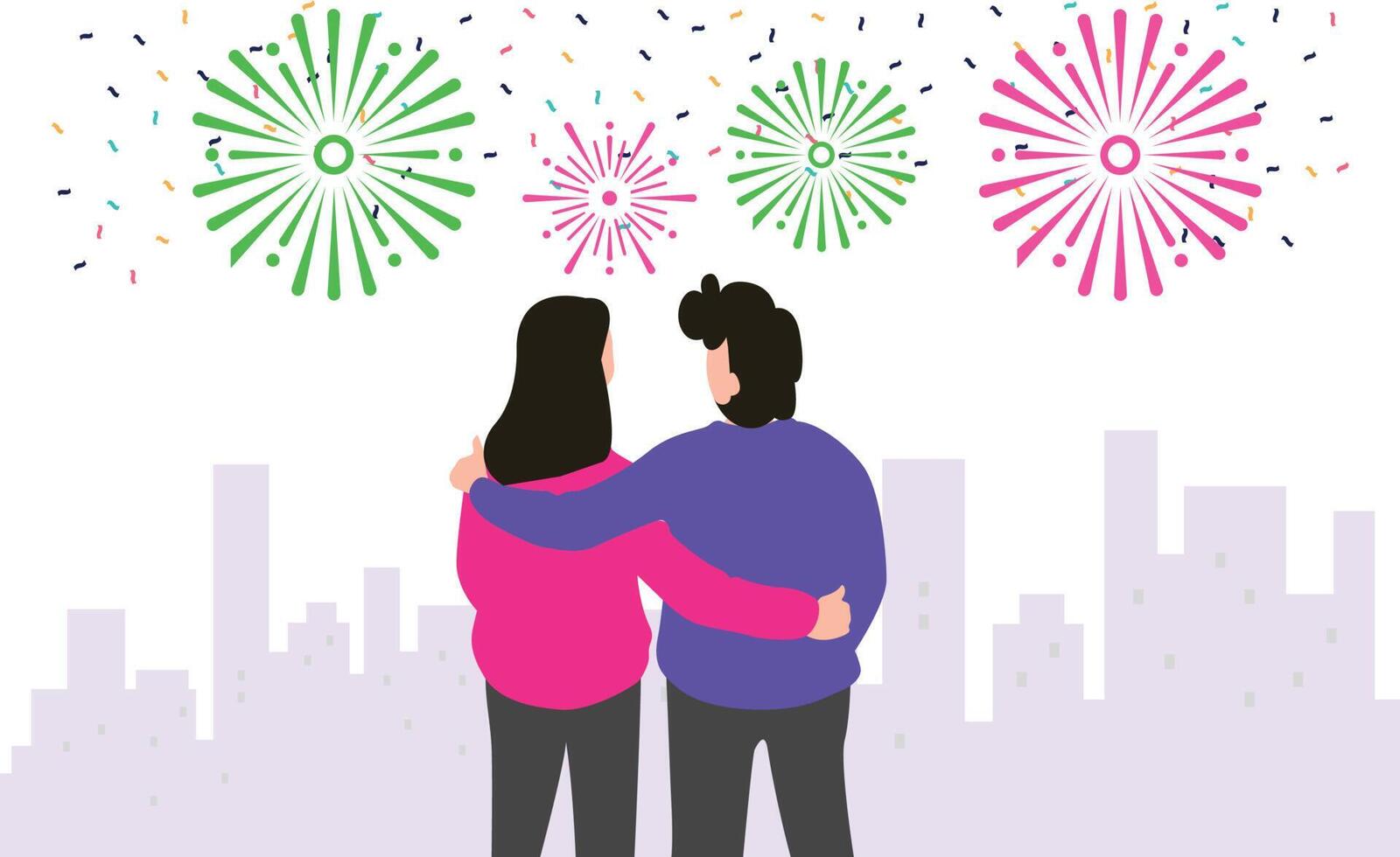 Couple watching fireworks. vector