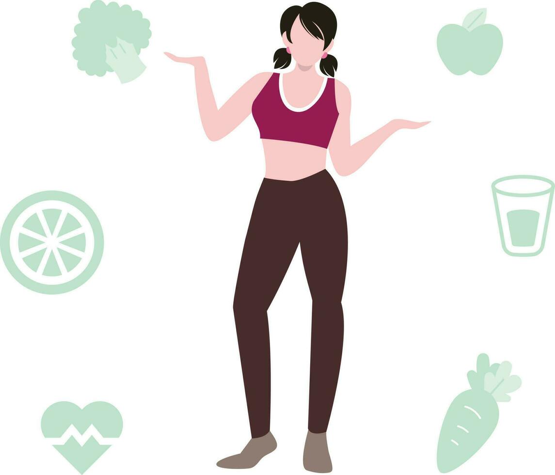 The girl is eating healthy food. vector