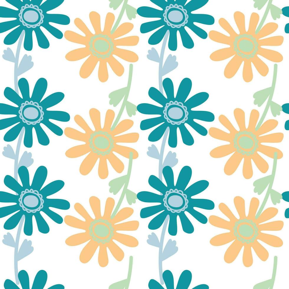 Naive flower seamless pattern. Cute floral endless background. vector