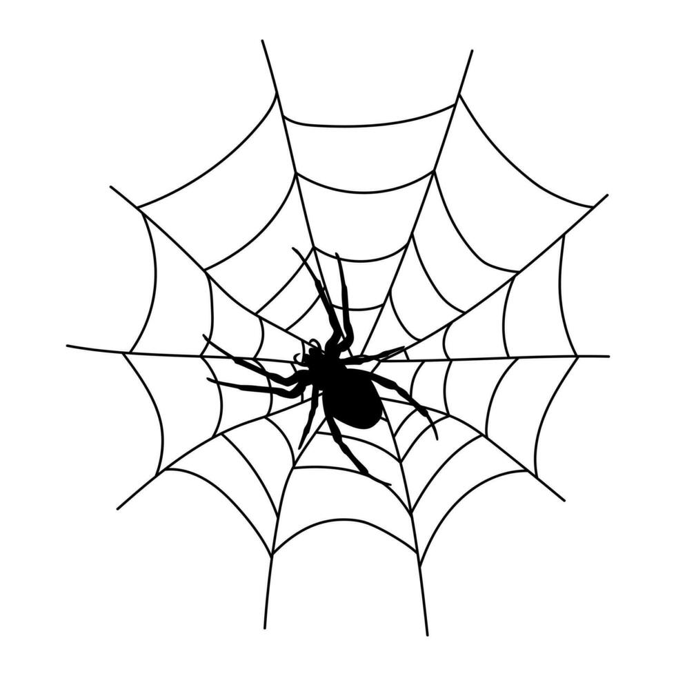 Scary black spider web isolated on white. Spooky halloween decoration. Outline cobweb. vector
