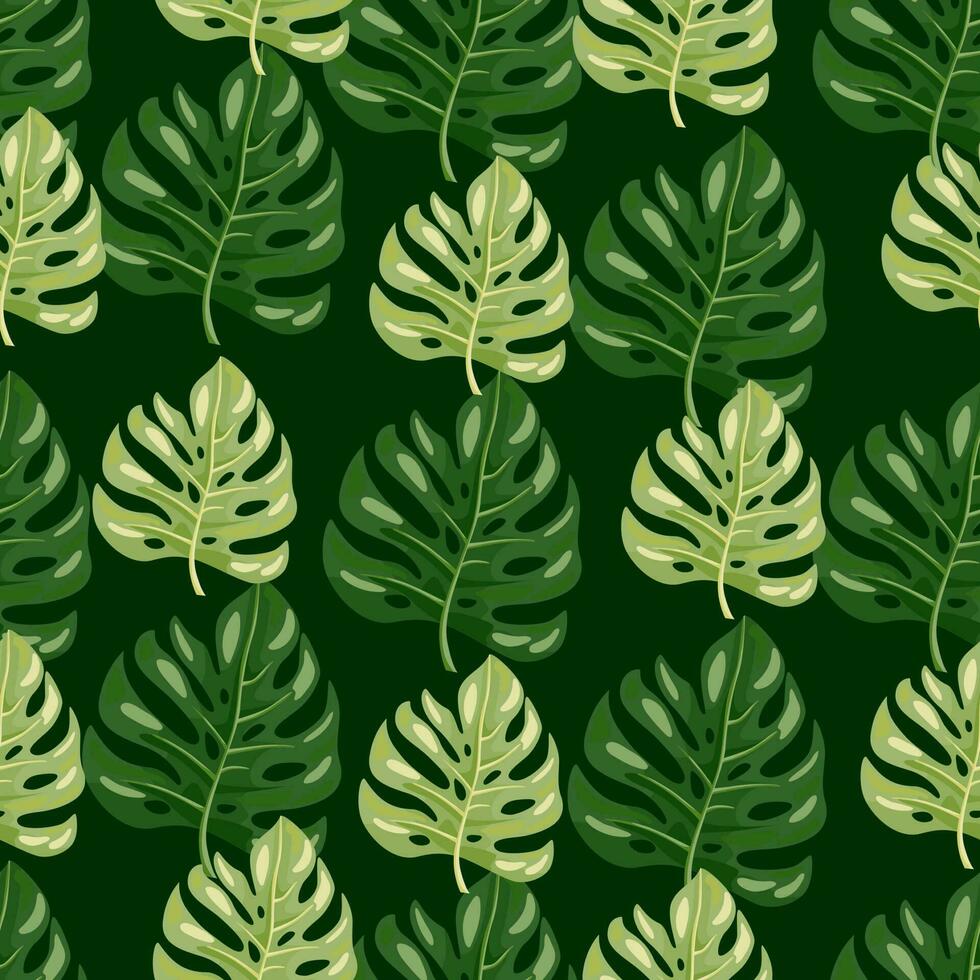 estilizado monstera hojas sin costura modelo. hoja antecedentes. hawaiano selva floral fondo. exótico selva plantas interminable fondo de pantalla. v vector