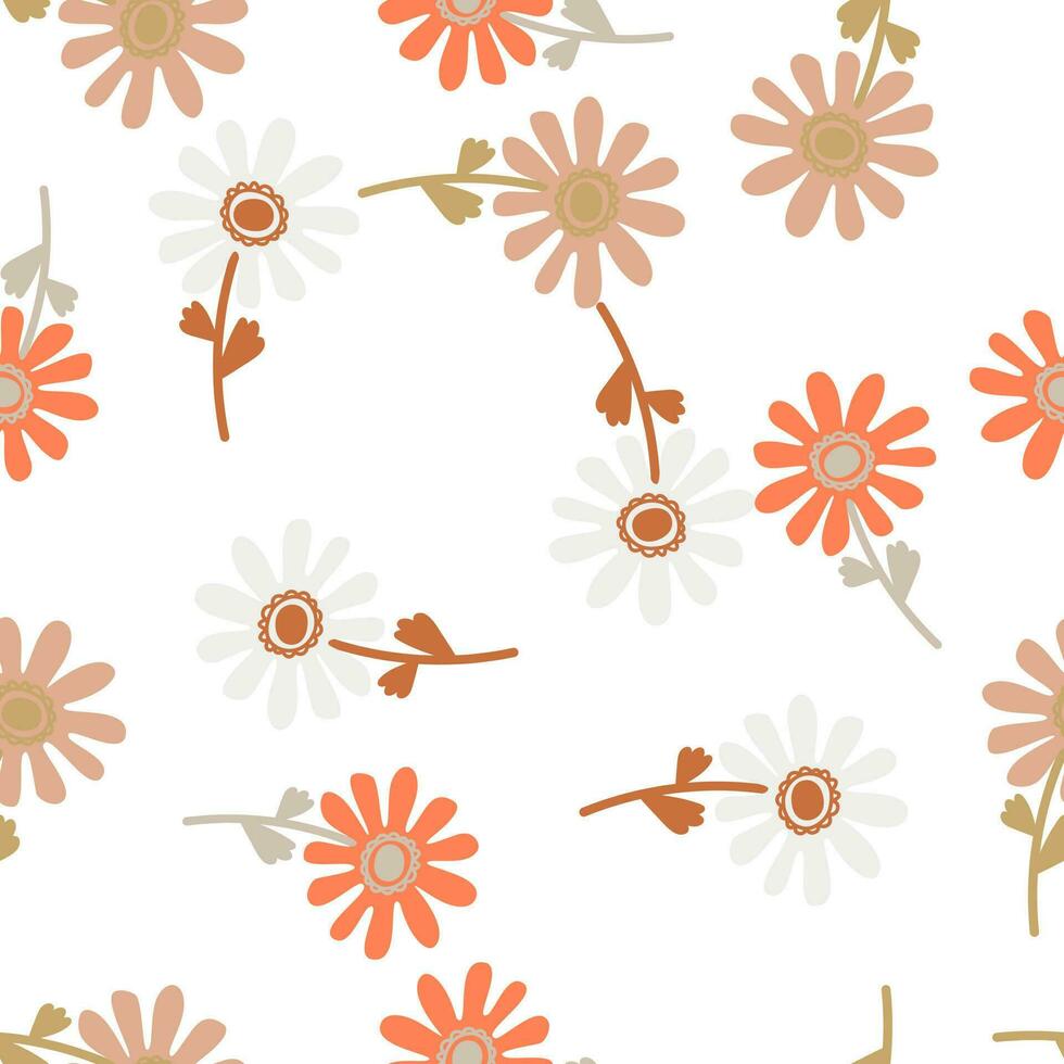 Naive flower seamless pattern. Cute floral endless background. vector