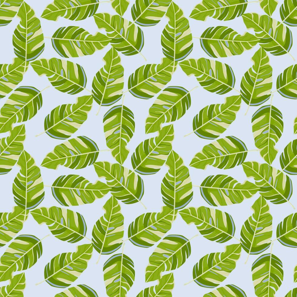 Hawaiian-inspired pattern. Fashionably exotic, palm trees and lush greenery wallpaper. Abstract backdrop botanical garden. vector