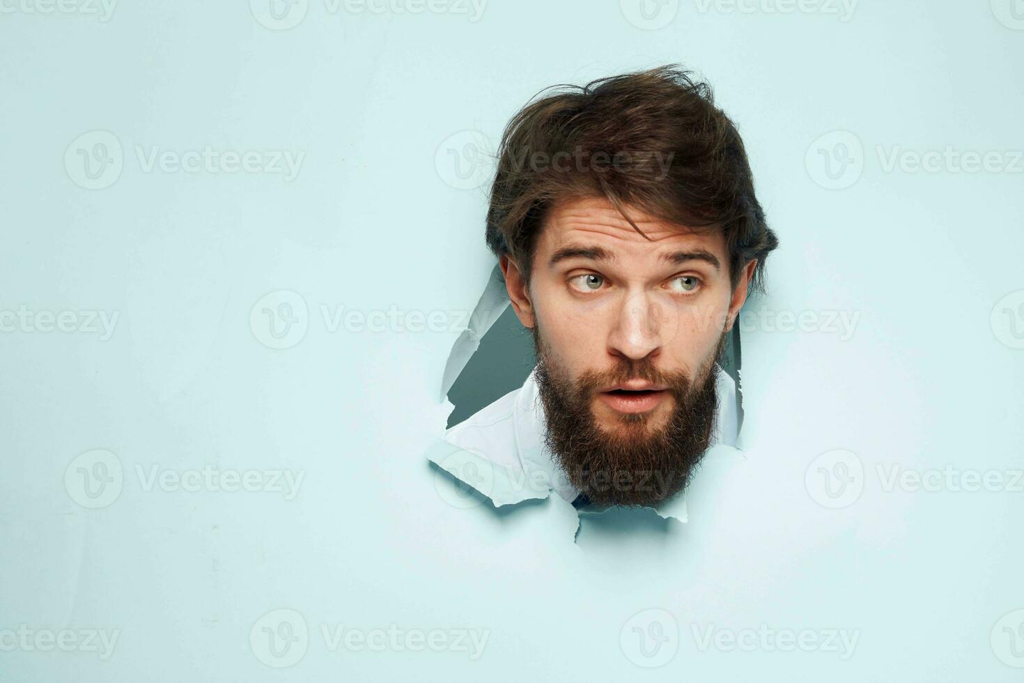 Emotional male manager office blue background work lifestyle photo