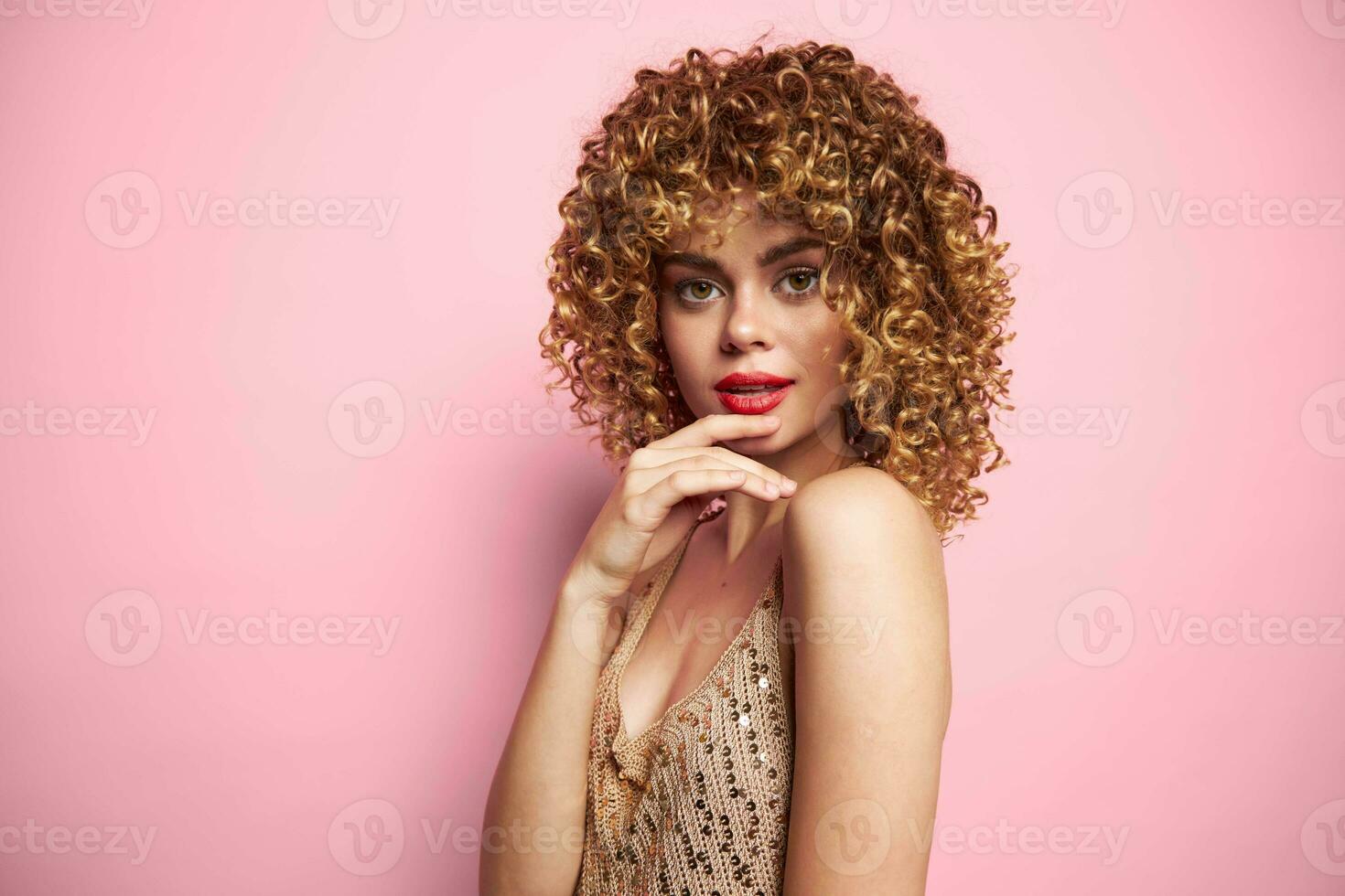 Attractive woman Curly hair is an intriguing look fashionable clothes photo