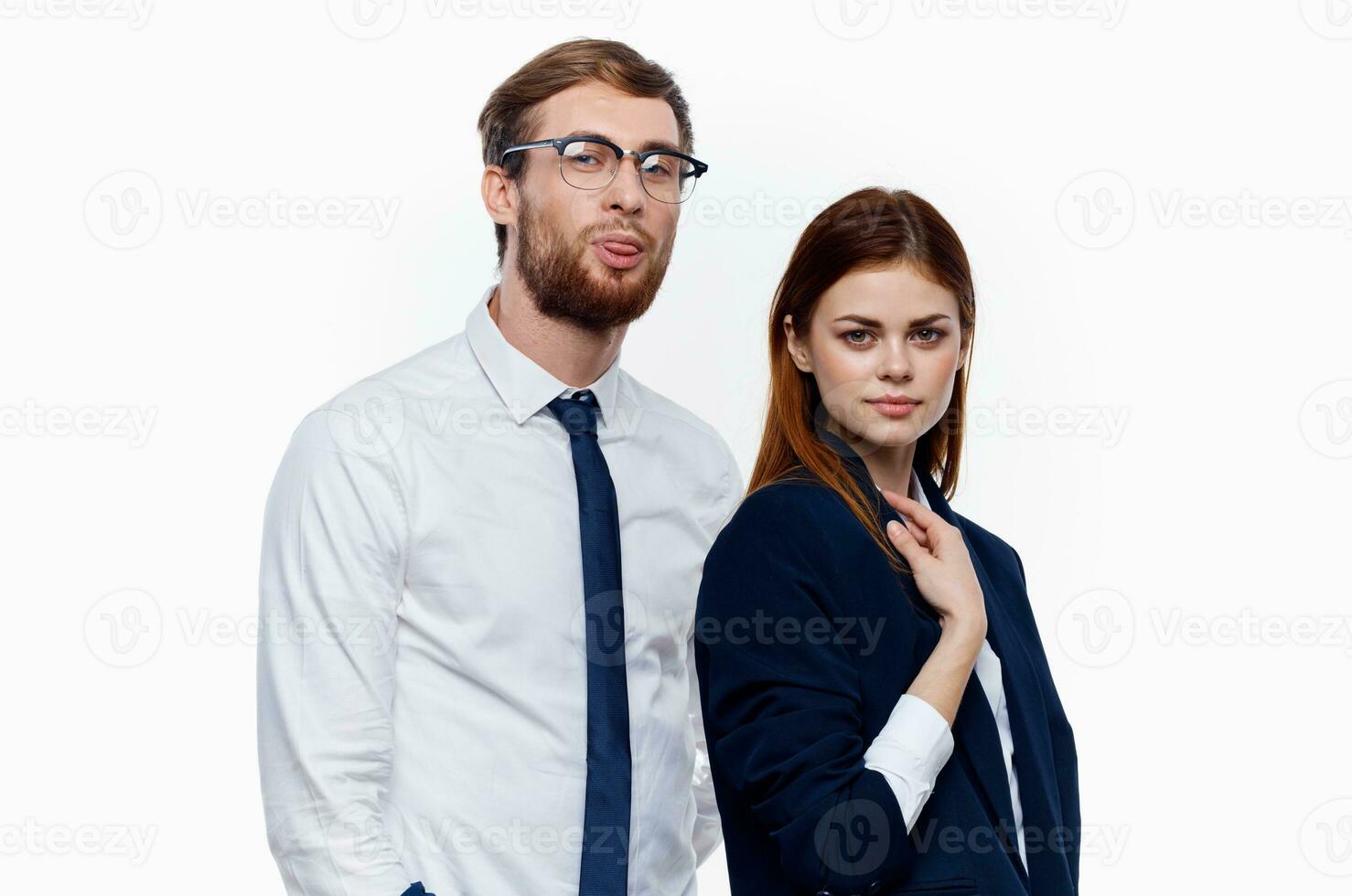 business men and women in suits are standing side by side communication financial office photo