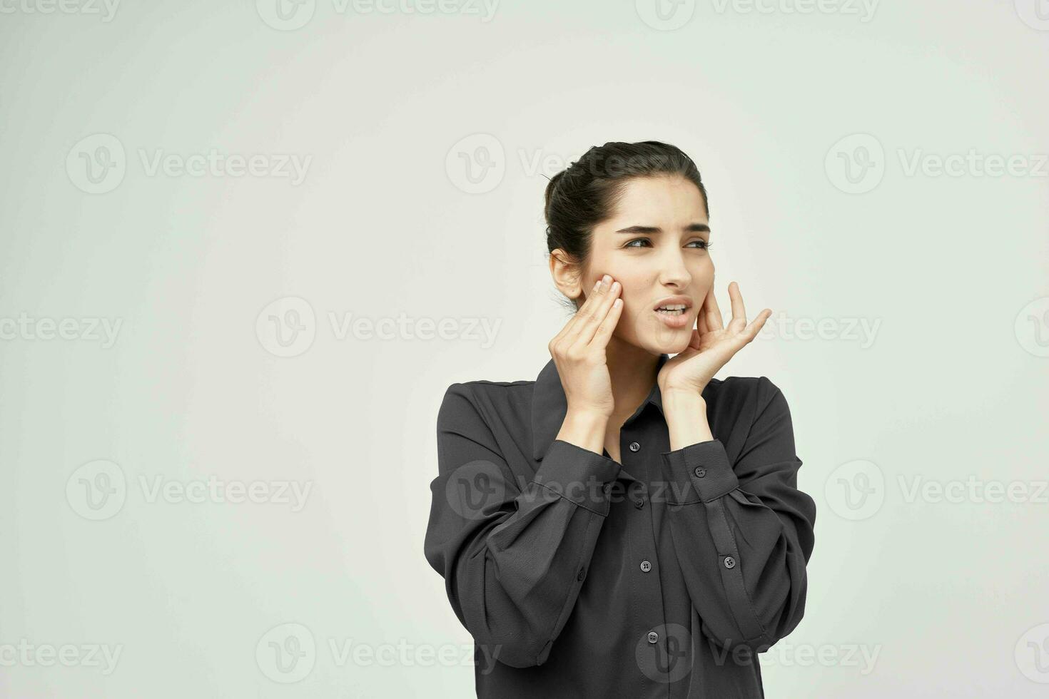 brunette headache discontent trouble isolated background photo