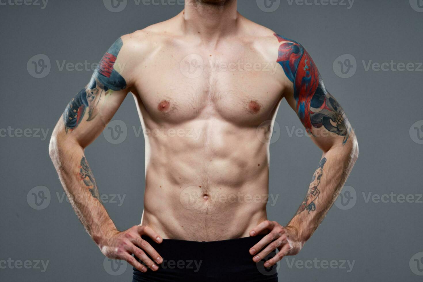 pumped up press tattoo on arm cropped view of workout fitness photo