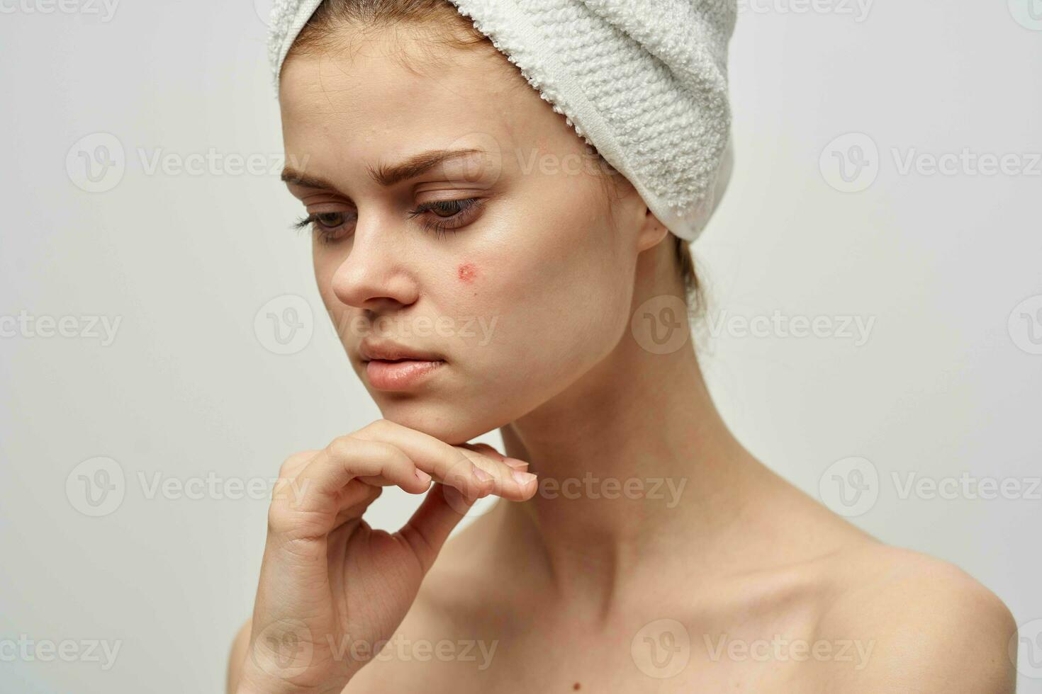 woman bare shoulders dermatology isolated background photo