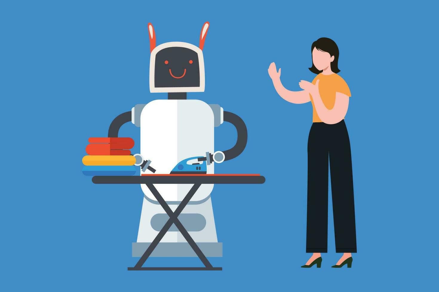 The robot is ironing clothes. vector