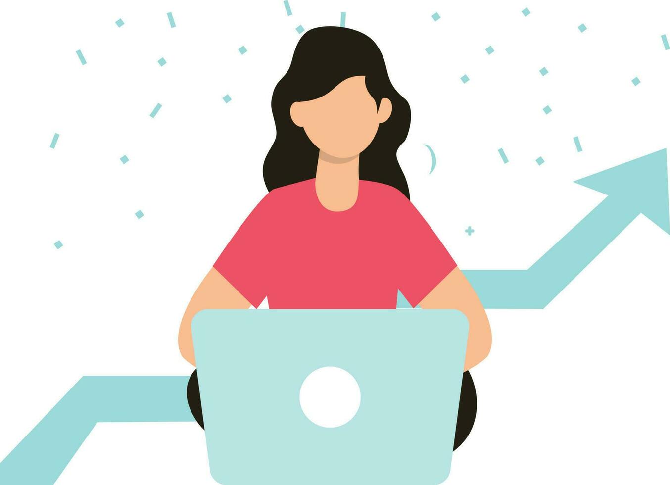 The girl is working on the laptop. vector