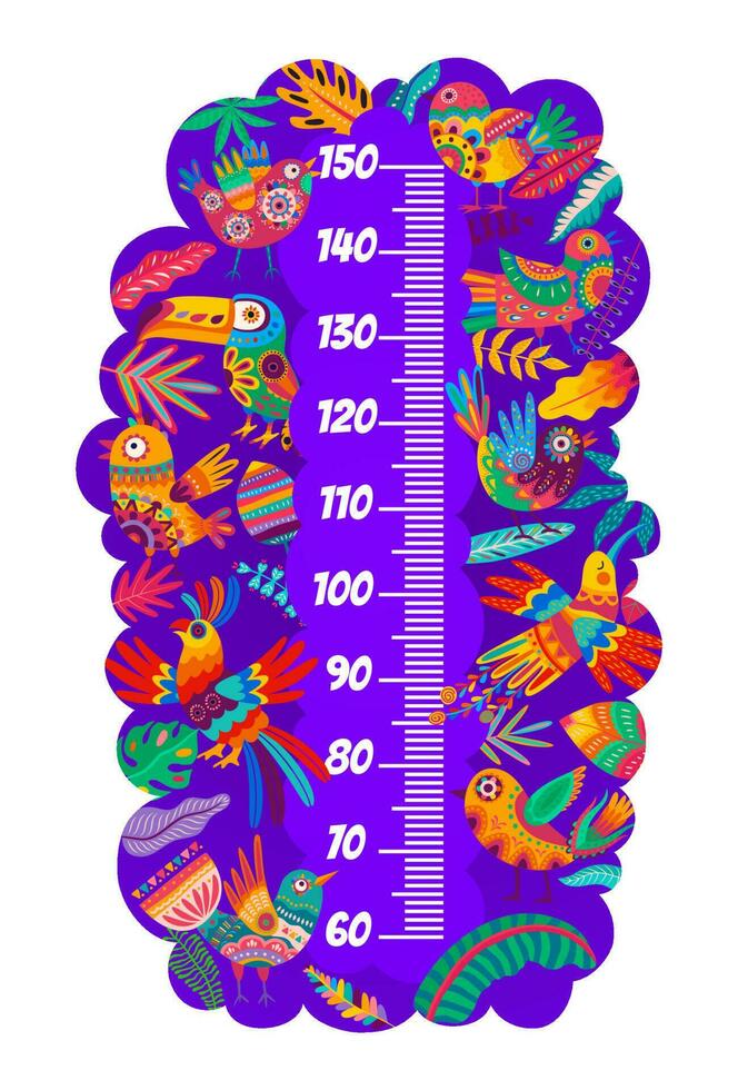 Kids height chart bright alebrije birds and scale vector