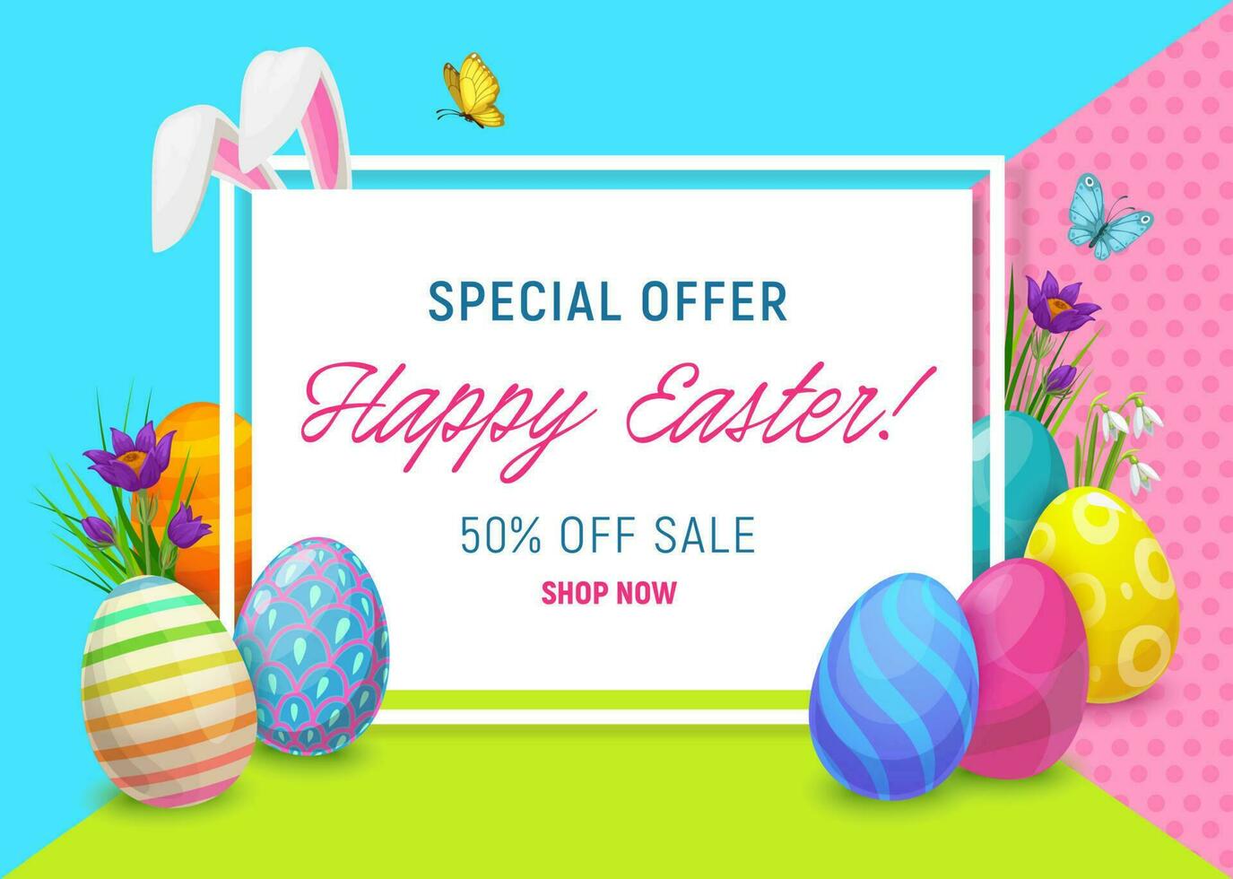 Easter sale offer poster with eggs and bunny vector