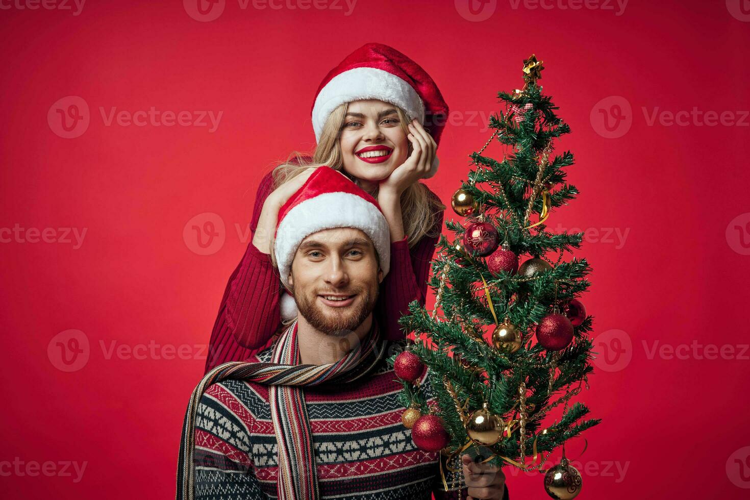 cheerful young couple romance christmas holiday family photo