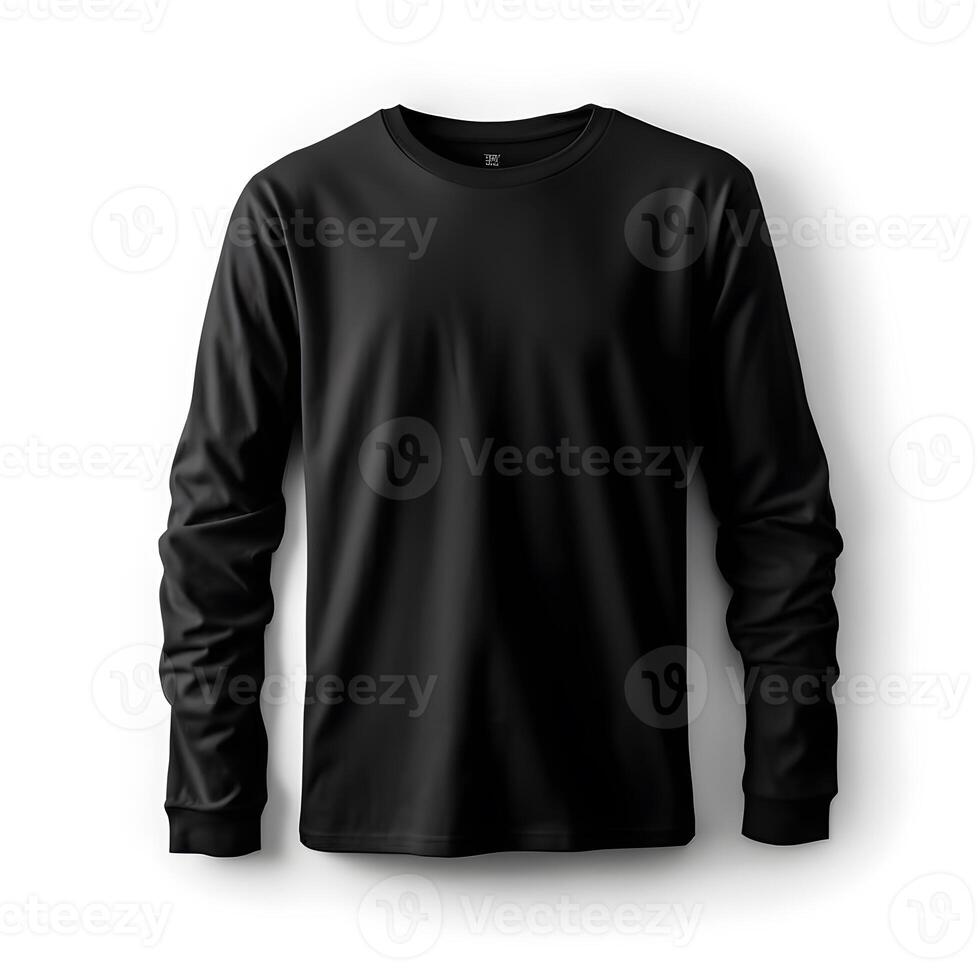 blank black long sleeve shirt mockup,close up black t-shirt on white ...