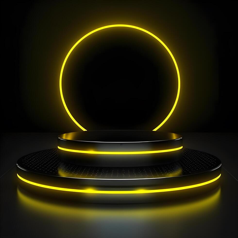 3d podium mockup with neon effect,stand product minimalist , photo