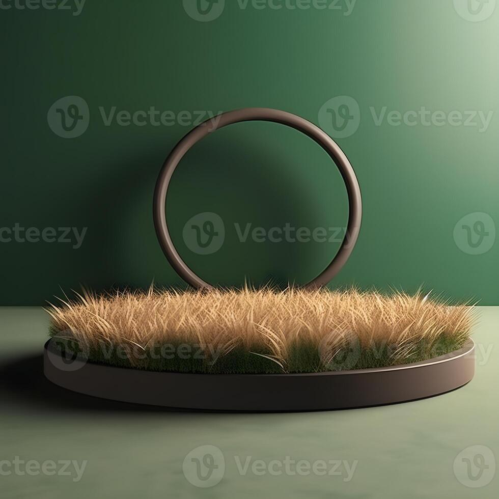 podium product made of 3d grass with a simple minimalist style , photo