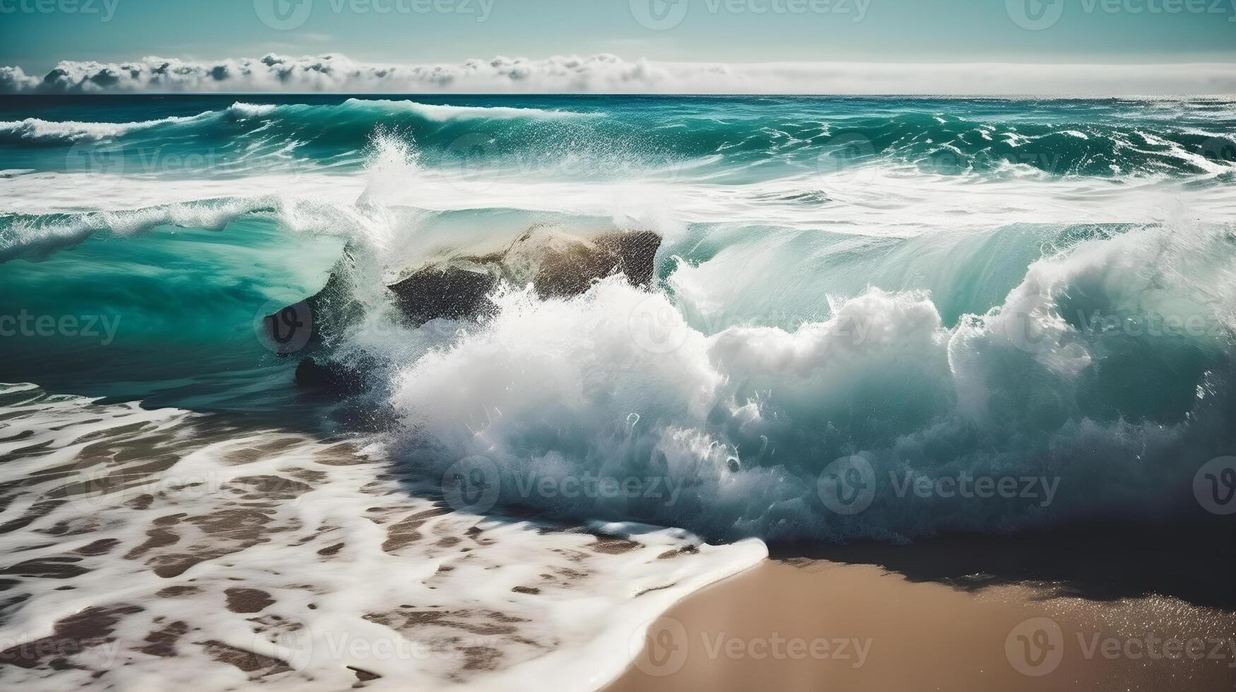 beach with sea waves , photo