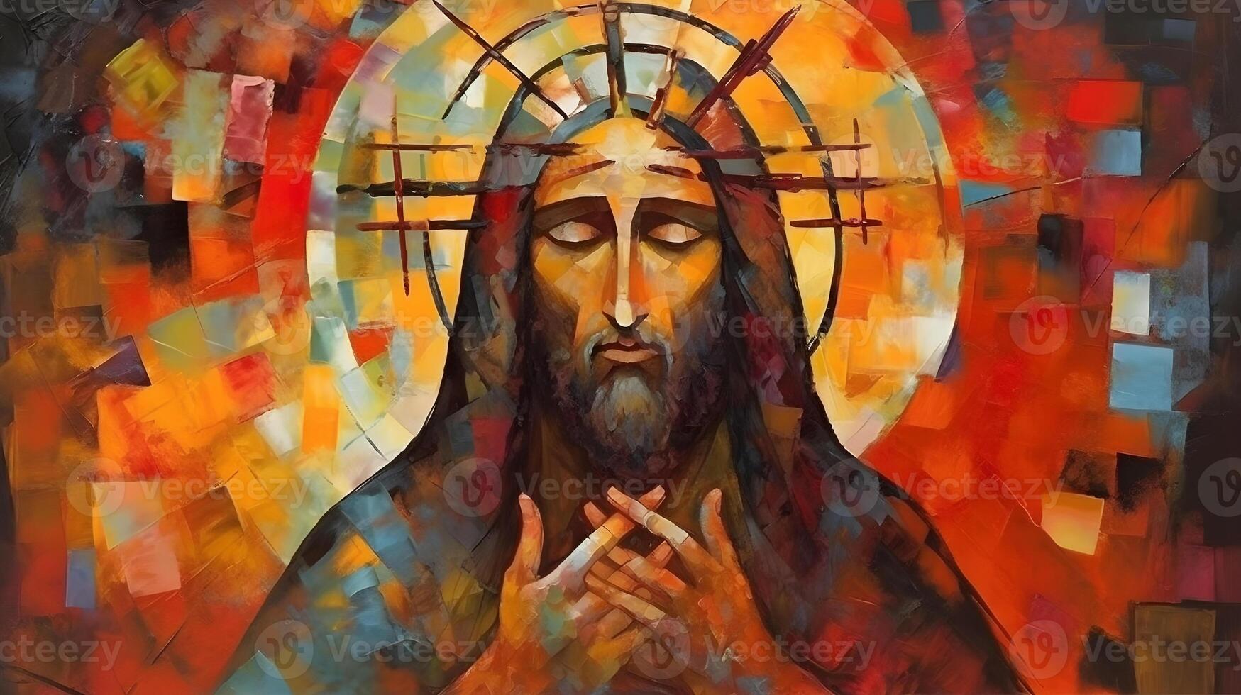 oil painting illustration of jesus christ in abstract style , photo