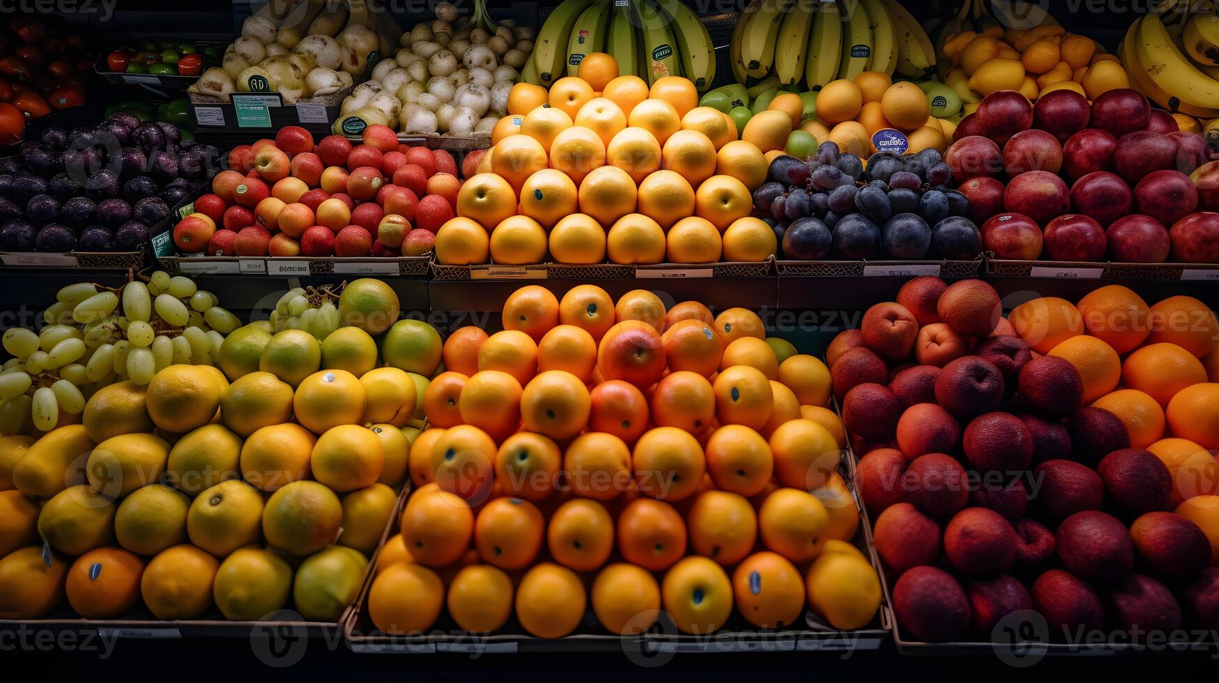a collection of fruits on a supermarket shelf ,fresh fruit products in the mall , photo