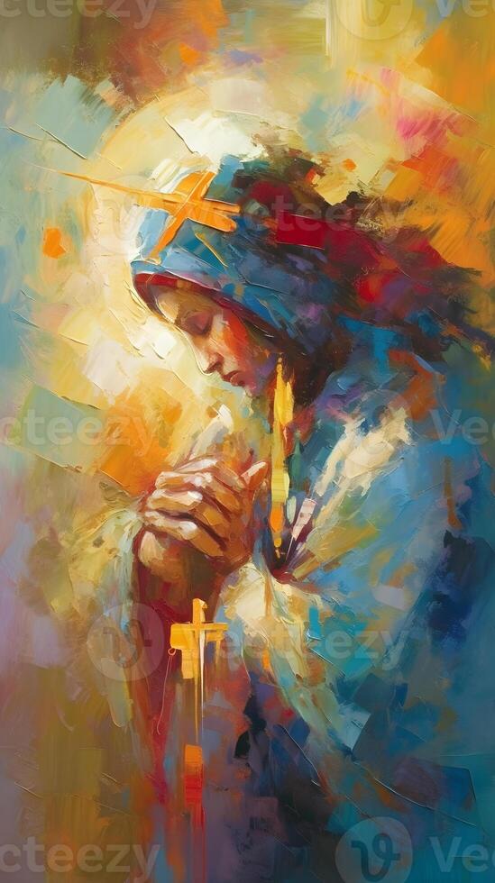 oil painting illustration of jesus christ in abstract style , photo