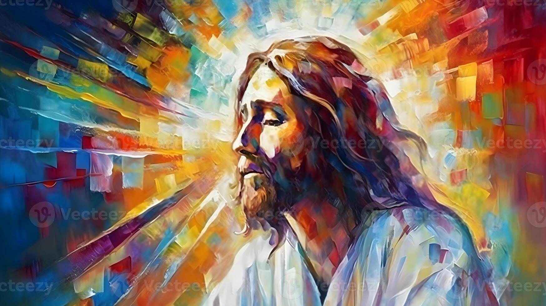 oil painting illustration of jesus christ in abstract style , photo