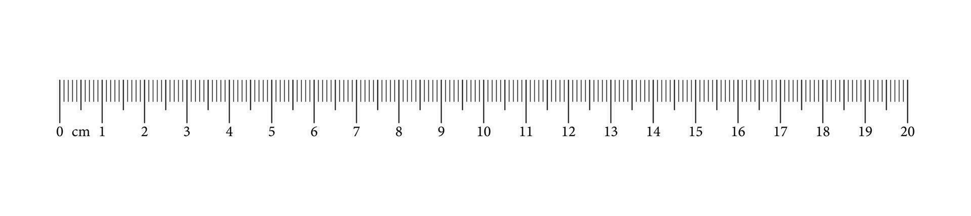 Measuring chart with 20 centimeters. Ruler scale with numbers. Length measurement math, distance, height, sewing tool. vector