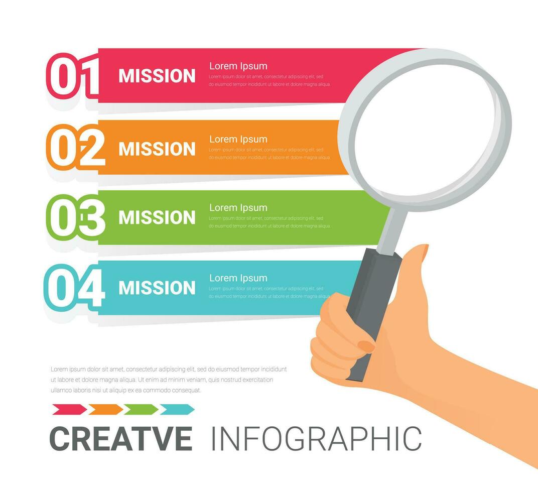 Magnifying glass divided into 4 parts. Simple infographic design template. Problem analyzing and searching vector