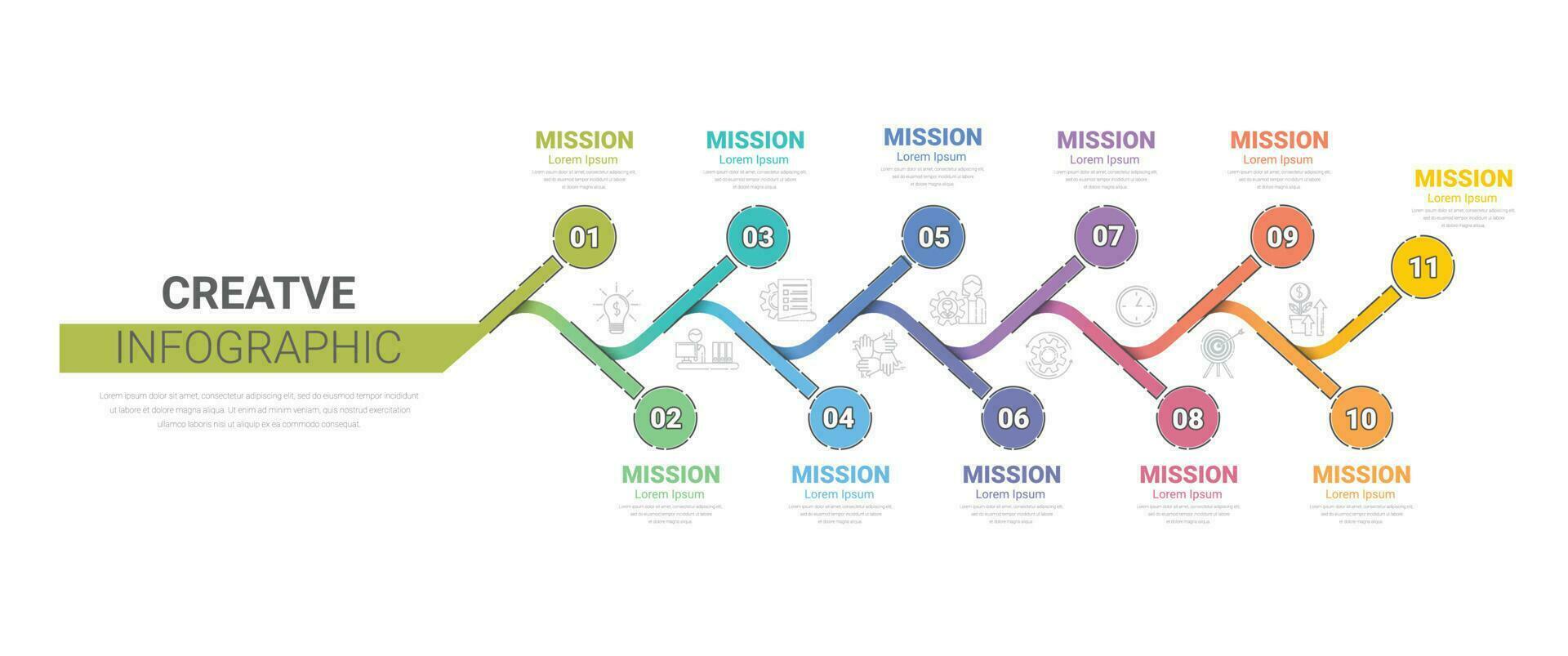 Infographic design template with numbers 11 option for Presentation infographic, Timeline infographics, steps or processes. Vector illustration.