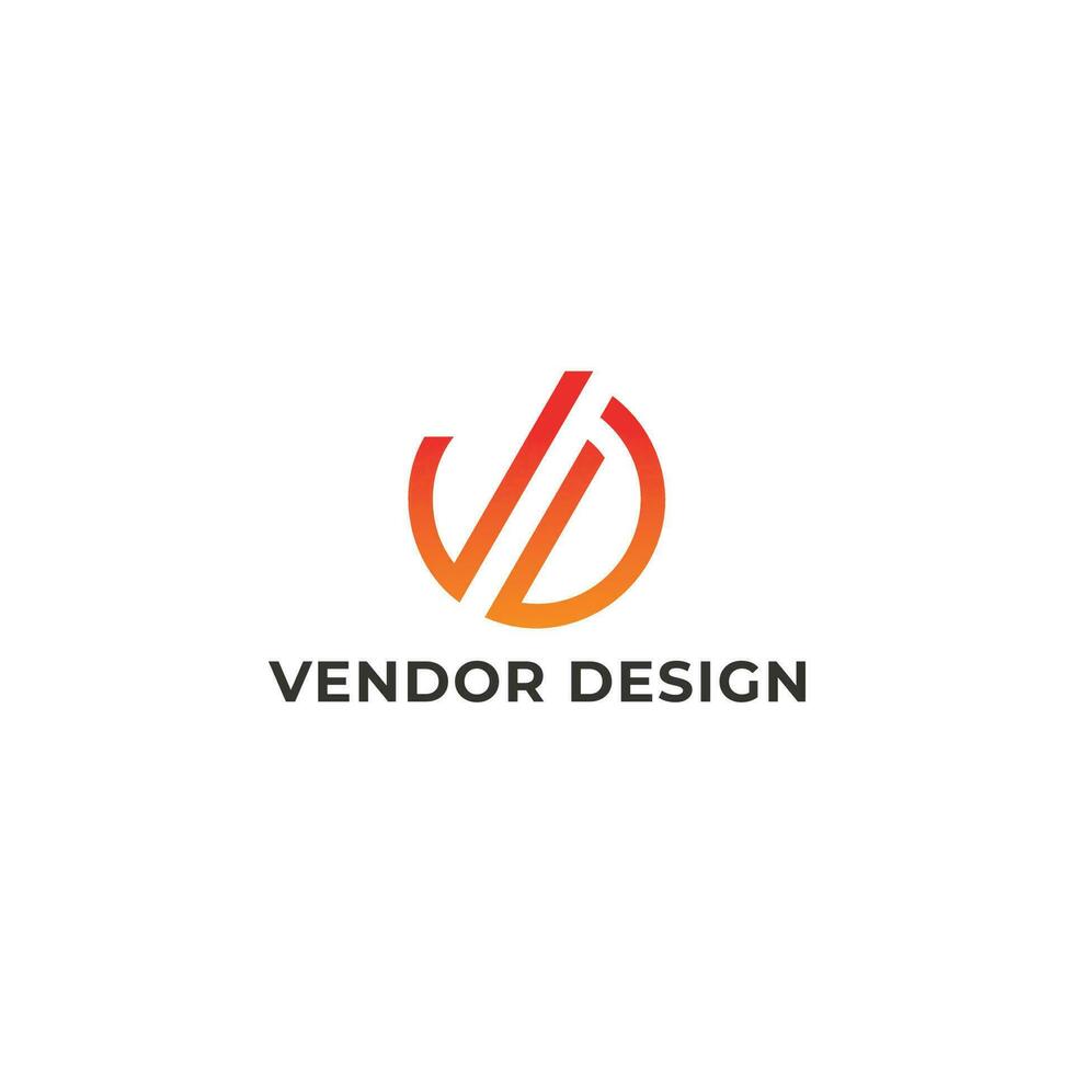 Abstract initial letter VD or DV logo in orange color isolated in white background. Initial letter vd linked round uppercase logo red-orange. vector