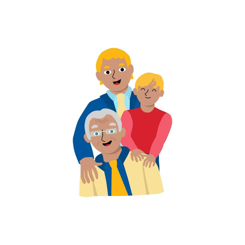 Happy father's day. Family's male generation. Son, Dad and grandfather. Diversity of ages. Vector illustration in flat cartoon style. Old and young characters