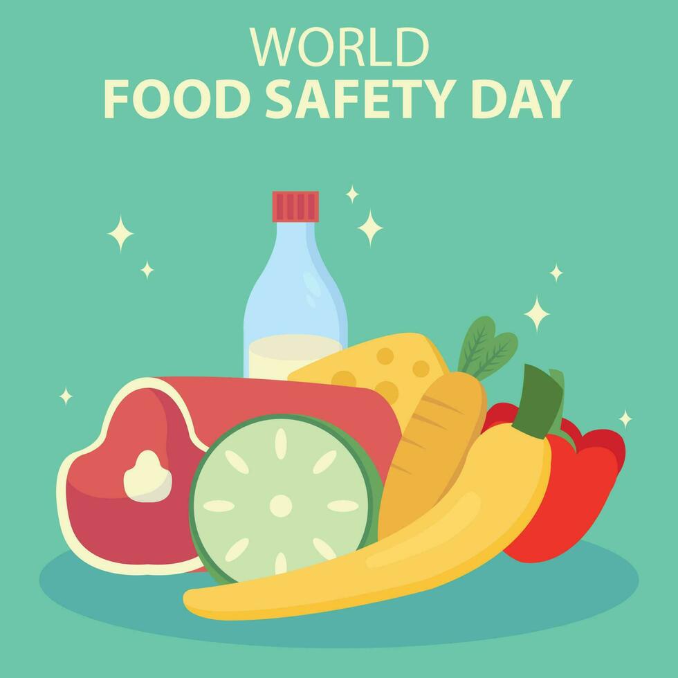 illustration vector graphic of menu of vegetables, meat and fruit, perfect for international day, world food safety day, celebrate, greeting card, etc.