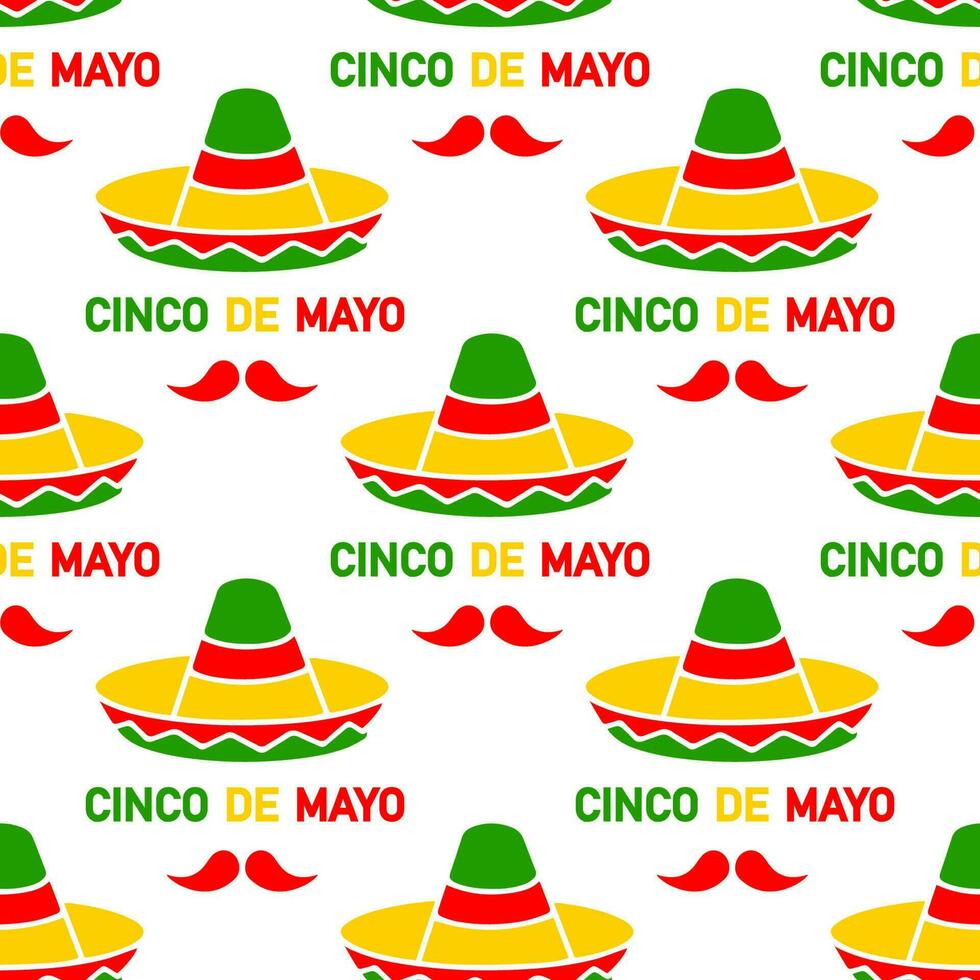 Cinco de Mayo. 5th of May. Sombrero and mustache seamless pattern. vector