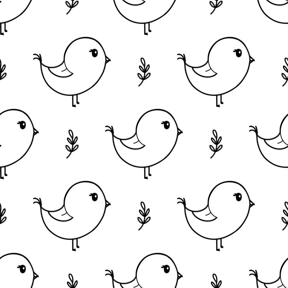 Cute spring bird seamless pattern vector illustration.