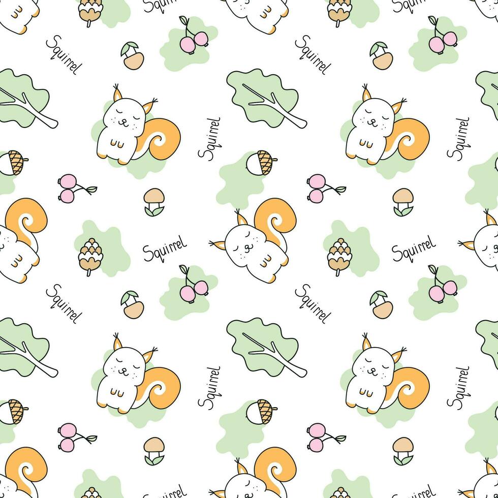 Vector illustration of cute squirrel seamless pattern