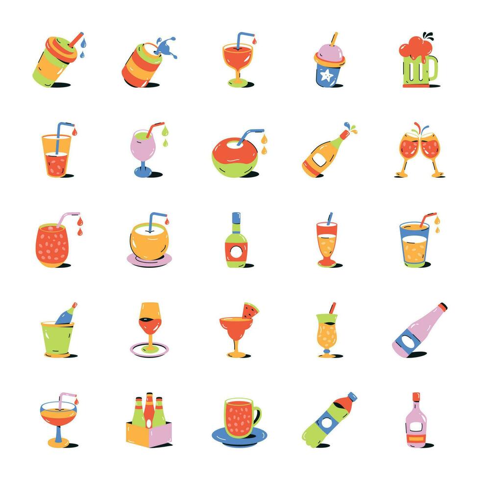 paquete de iconos planos de bebidas vector