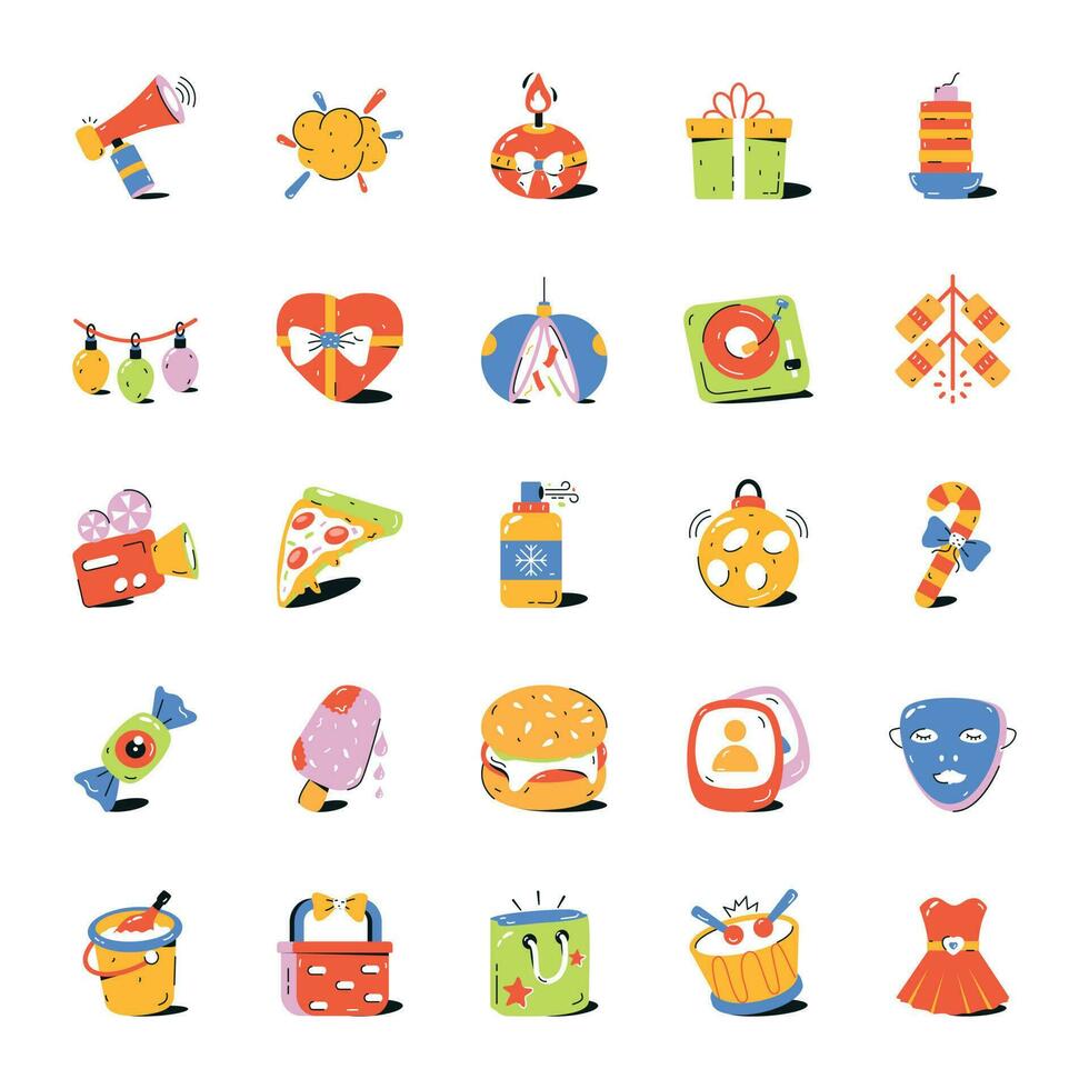 Collection of Birthday Flat Icons vector