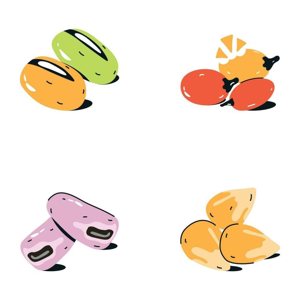 Bundle of Dry Fruits and Nuts Flat Icons vector