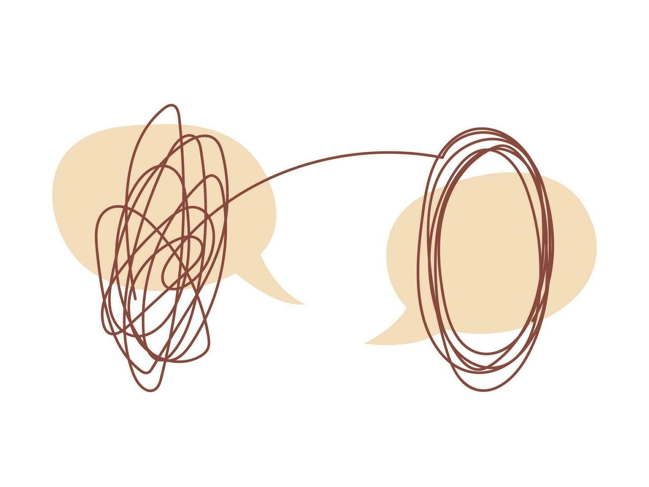 Concept of conversation with psychotherapist. Psychological assistance. Bubbles dialogue and unraveling problems. Vector illustration isolated on white background.