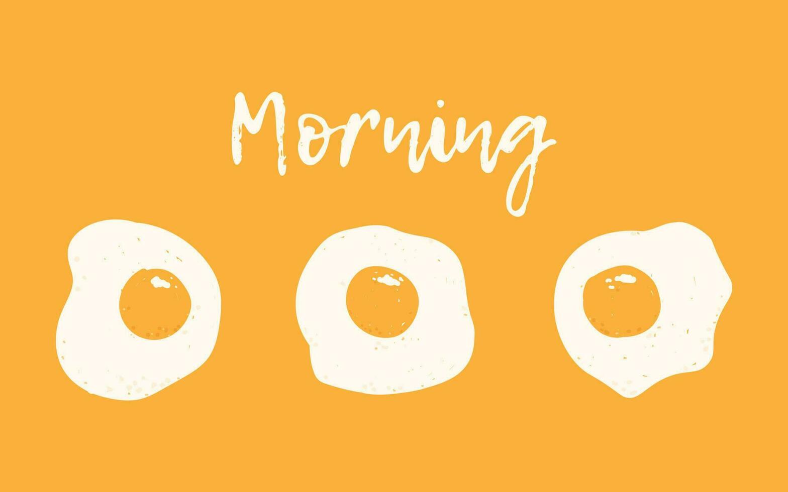 Morning. Banner with a wish good morning and scrambled eggs on a yellow background. Vector illustration with flat fried eggs.