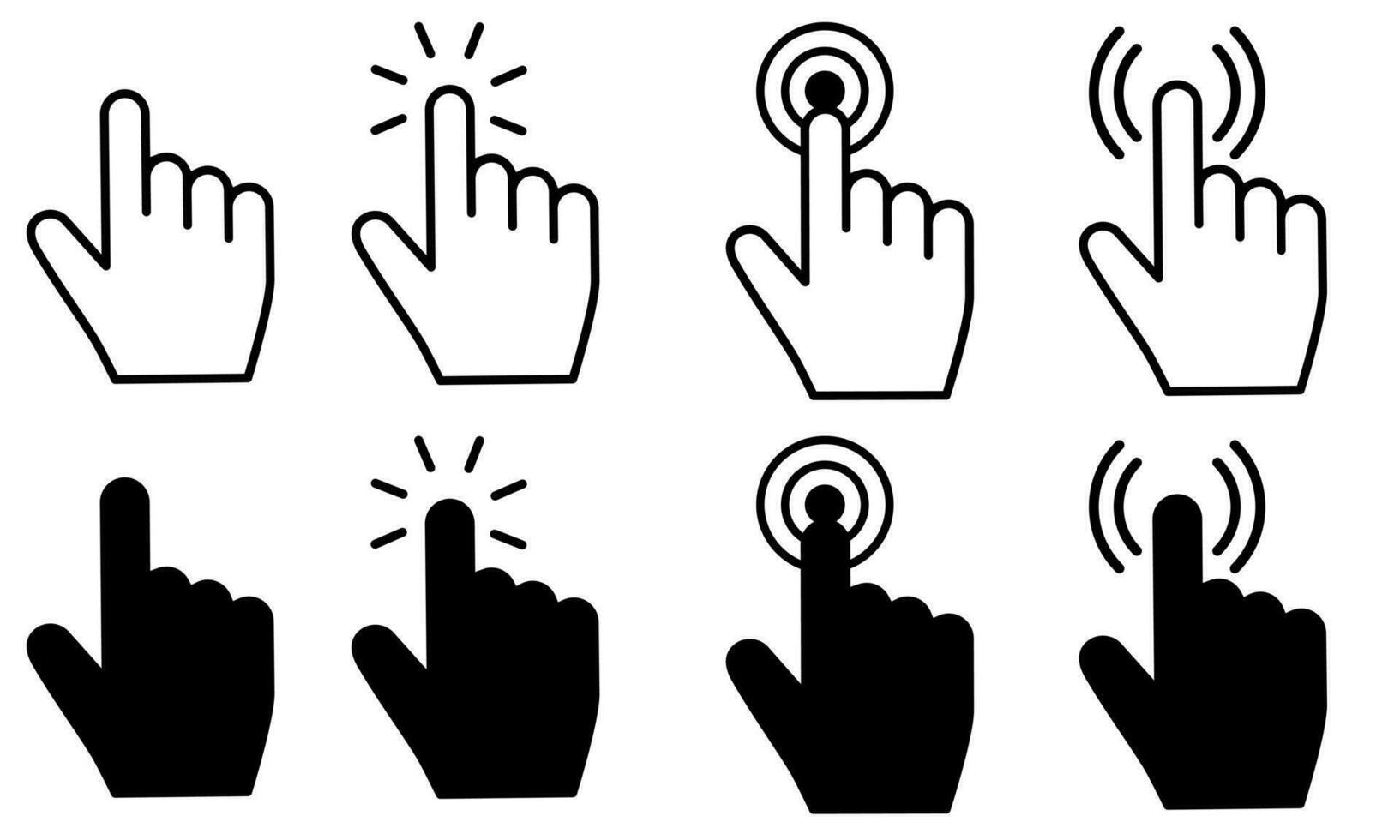 Pointer cursor mouse vector icon set. Clicking cursor illustration sign collection.  pointing hand clicks symbols. Click cursor design.