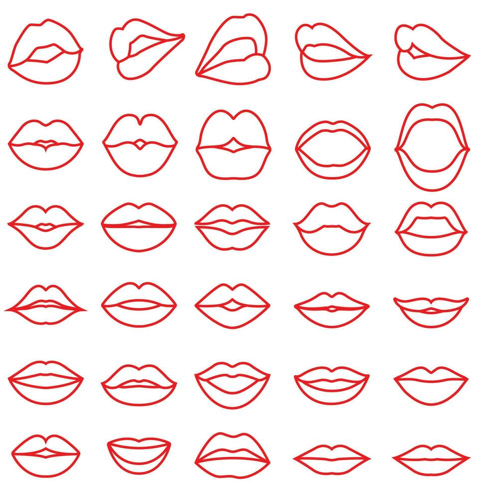 labios vector icono colocar. Beso ilustración firmar recopilación. mujer símbolo. amor logo.