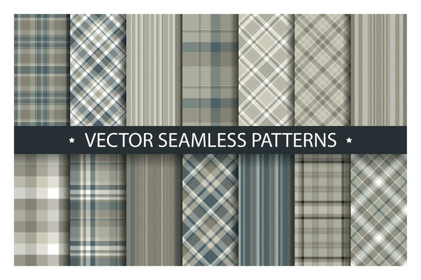 Set plaid pattern seamless. Tartan patterns fabric texture. Checkered geometric vector background. Scottish stripe blanket backdrop